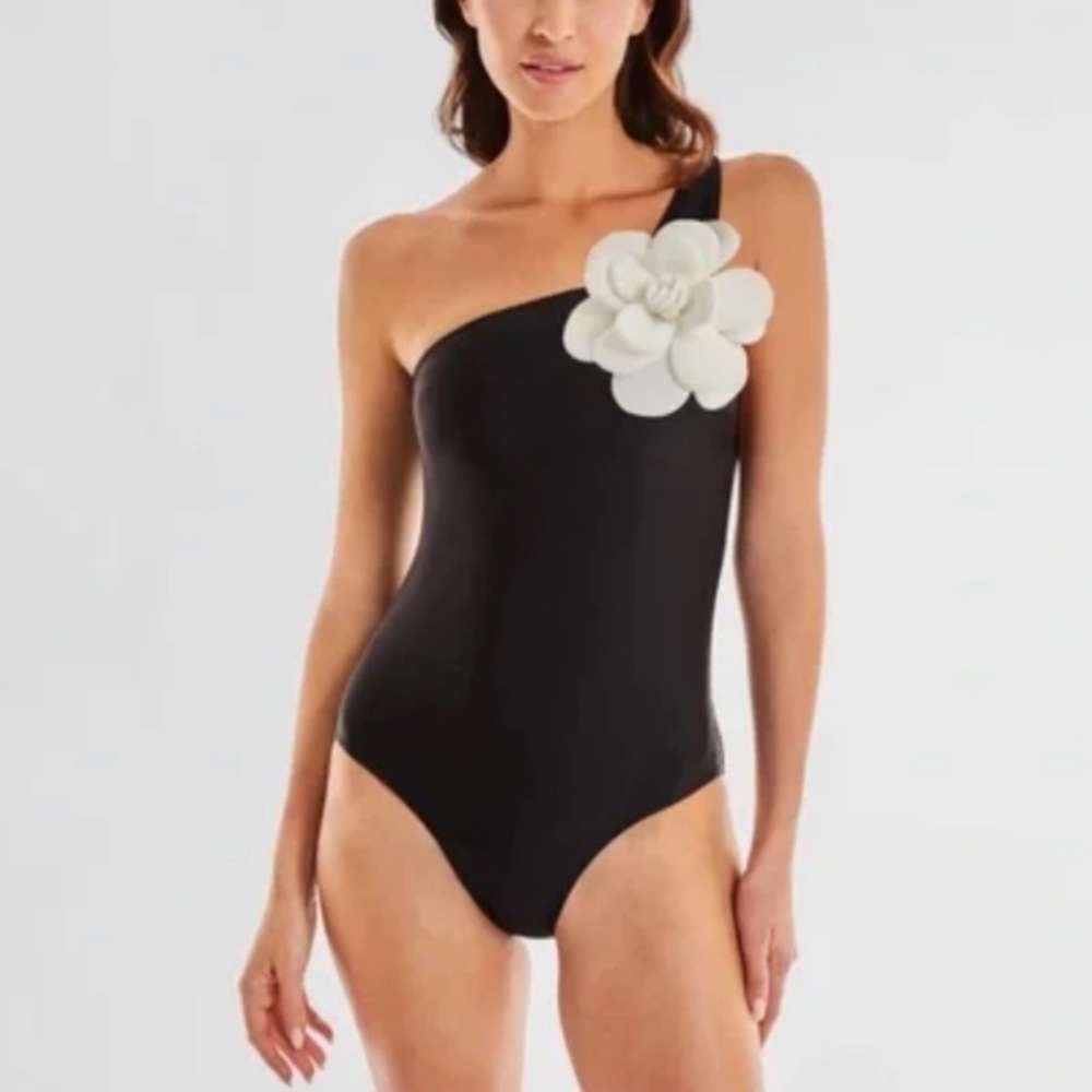 Noli Black One Piece Swimsuit with Floral Accent St. Tropez Magnolia